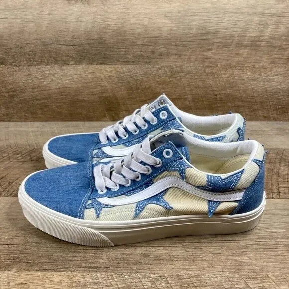 VANS Old Skool Starry Night Denim Blue Canvas Sneakers Mens 7.5 Womens 9 NEW
