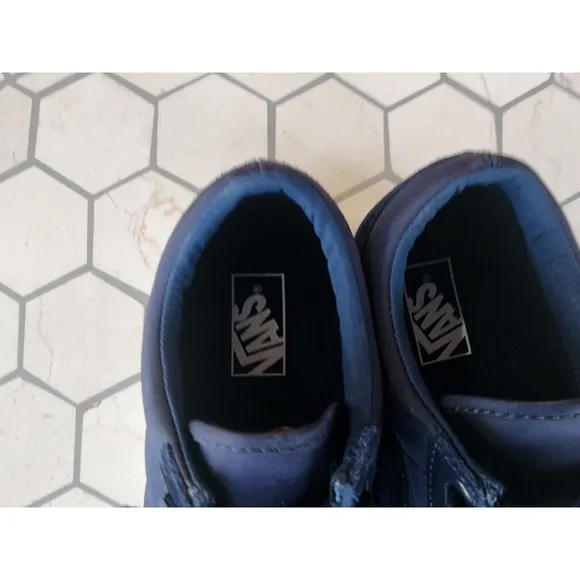 VANS Old Skool V Surplus Nylon Mens Sz 7.5 Dress Blues Navy White Luxury Rare