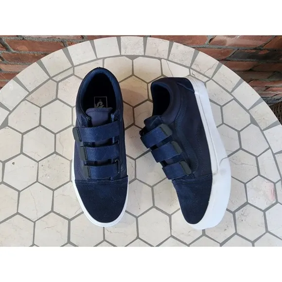 VANS Old Skool V Surplus Nylon Mens Sz 7.5 Dress Blues Navy White Luxury Rare