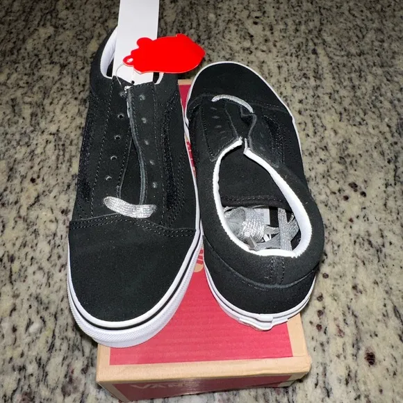 VANS Old Skool Youth Girls Black Glitter Lace-Up Sneakers