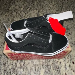 VANS Old Skool Youth Girls Black Glitter Lace-Up Sneakers