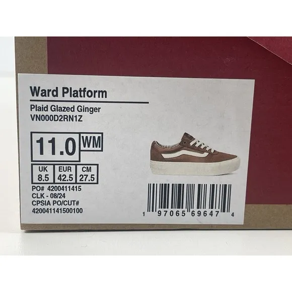 Vans Ward Platform Plaid Glazed Ginger New Women's Size 11 VN000D2RN1Z