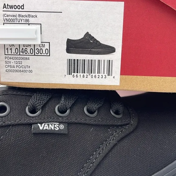 Vans Women’s Black Canvas Sneakers Atwood (Canvas) Black/BlackVN000TUY186