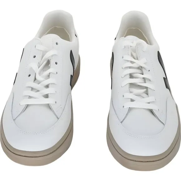 Veja V-12 Men's White Leather Sneakers with Black Accents Size 9