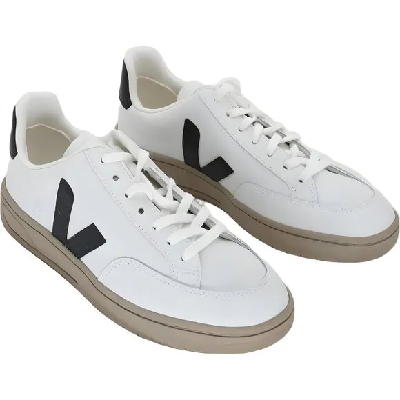 Veja V-12 Men's White Leather Sneakers with Black Accents Size 9