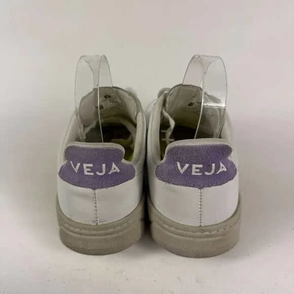 Veja V12 Sneakers Women's 8 White Purple Leather Lace-Up Low Top Running Shoes