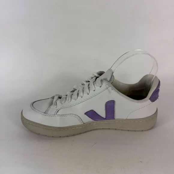 Veja V12 Sneakers Women's 8 White Purple Leather Lace-Up Low Top Running Shoes