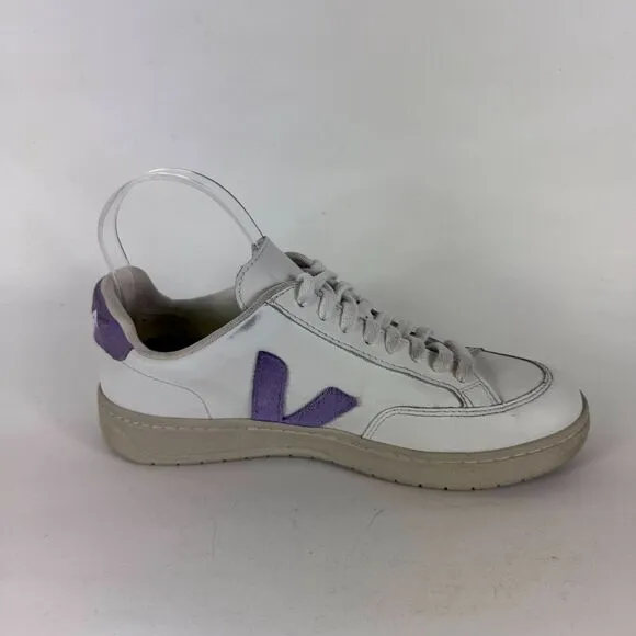 Veja V12 Sneakers Women's 8 White Purple Leather Lace-Up Low Top Running Shoes