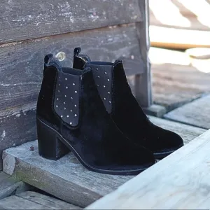 Velvet Studded Block Heel Boots
