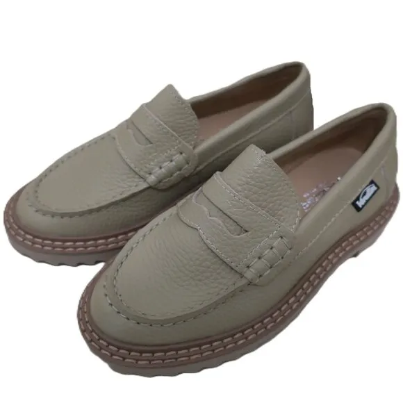 Venettini Kids Beige Moccasins Slip-On Loafers Textured Thick Sole Size 26 New