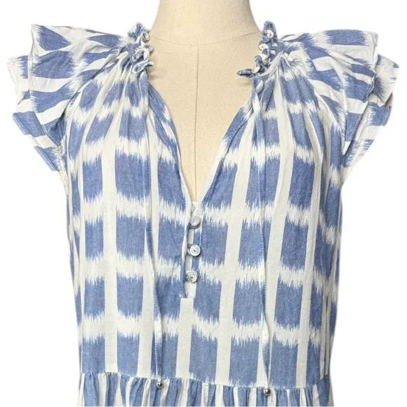 VERONICA BEARD Zee Ikat Flutter Sleeve Ruffle Tiered Mini Dress Size 8