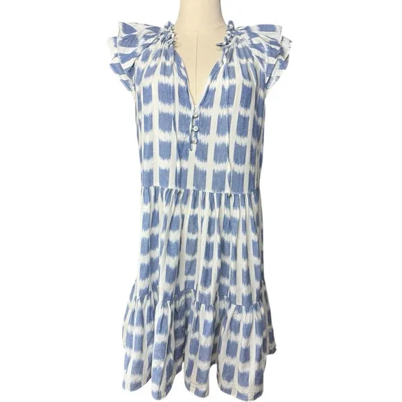 VERONICA BEARD Zee Ikat Flutter Sleeve Ruffle Tiered Mini Dress Size 8