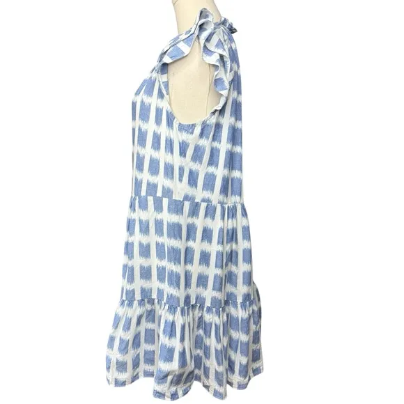 VERONICA BEARD Zee Ikat Flutter Sleeve Ruffle Tiered Mini Dress Size 8