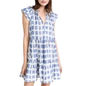 VERONICA BEARD Zee Ikat Flutter Sleeve Ruffle Tiered Mini Dress Size 8