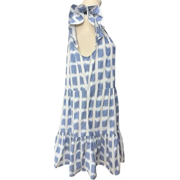 VERONICA BEARD Zee Ikat Flutter Sleeve Ruffle Tiered Mini Dress Size 8