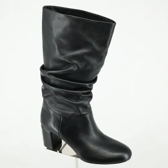 Via Spiga Boots Womens 6 M Black Leather Slouchy Mid Calf Naren New in Box