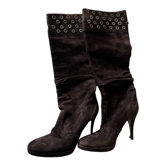 Via Spiga Brown Suede Mid High Heel Boots Size 6M