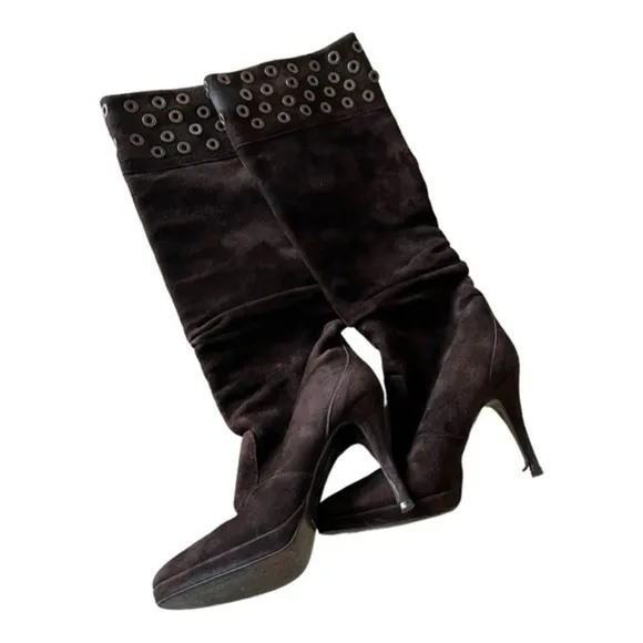Via Spiga Brown Suede Mid High Heel Boots Size 6M