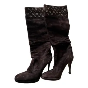 Via Spiga Brown Suede Mid High Heel Boots Size 6M