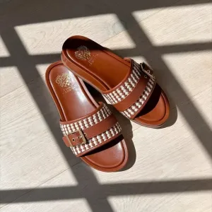 Vince Camuto Kenlie Sandal Size 7.5 Brown and Cream Slide Sandals NEW
