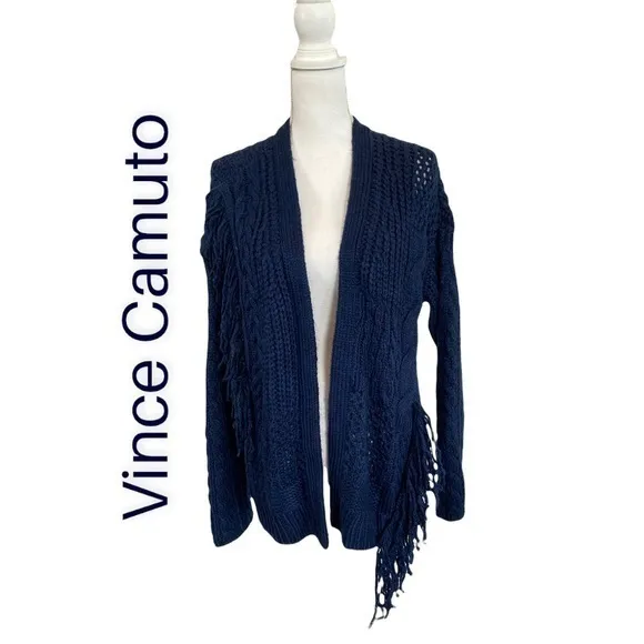 VINCE CAMUTO Navy open cardigan with fringe NWT Size Small