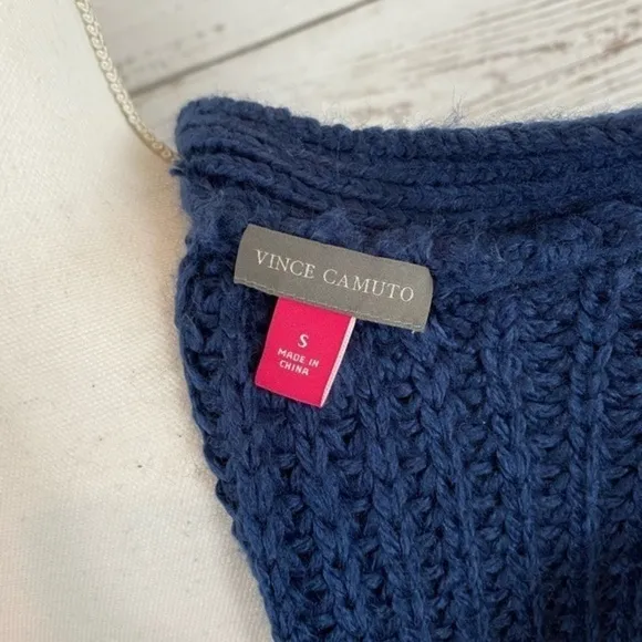 VINCE CAMUTO Navy open cardigan with fringe NWT Size Small