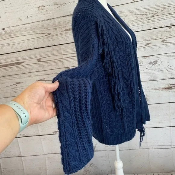 VINCE CAMUTO Navy open cardigan with fringe NWT Size Small