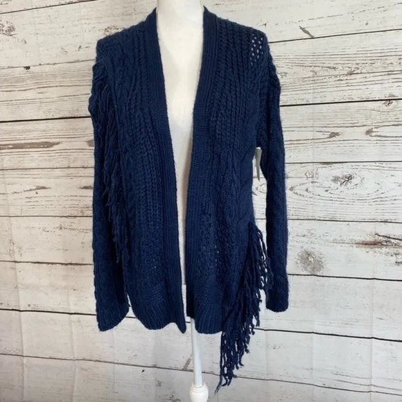 VINCE CAMUTO Navy open cardigan with fringe NWT Size Small