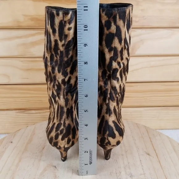 Vince Camuto Rastel 3 Leopard Print Calf Hair Kitten Heel Pull On Mid Calf Boots