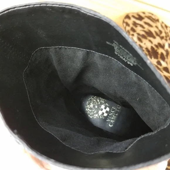 Vince Camuto Rastel 3 Leopard Print Calf Hair Kitten Heel Pull On Mid Calf Boots
