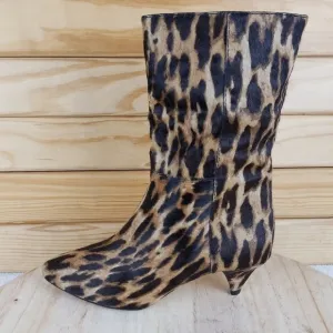 Vince Camuto Rastel 3 Leopard Print Calf Hair Kitten Heel Pull On Mid Calf Boots