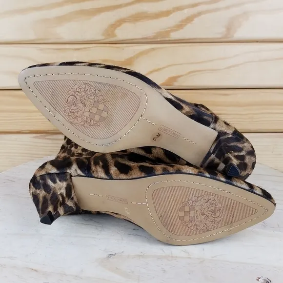 Vince Camuto Rastel 3 Leopard Print Calf Hair Kitten Heel Pull On Mid Calf Boots