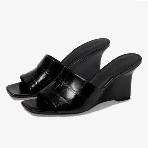 VINCE Pia leather croc embossed black wedge NEW 10‎