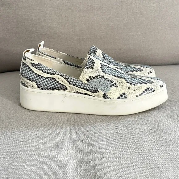 Vince Saxon Snakeskin Embossed Leather Platform Sneakers Grey Women’s Size 7