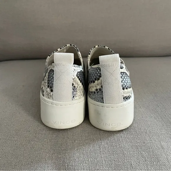 Vince Saxon Snakeskin Embossed Leather Platform Sneakers Grey Women’s Size 7
