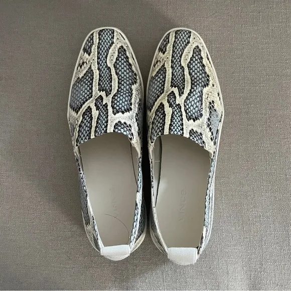 Vince Saxon Snakeskin Embossed Leather Platform Sneakers Grey Women’s Size 7