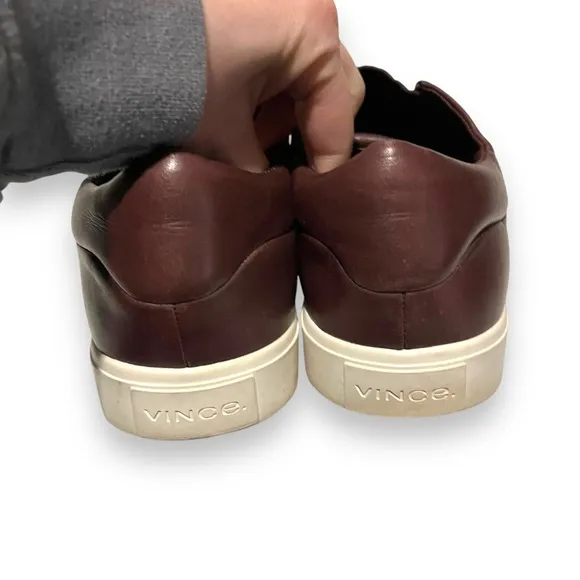 Vince Women Cantara Burgundy Brown Leather Slip On Casual Sneakers Loafers 7.5