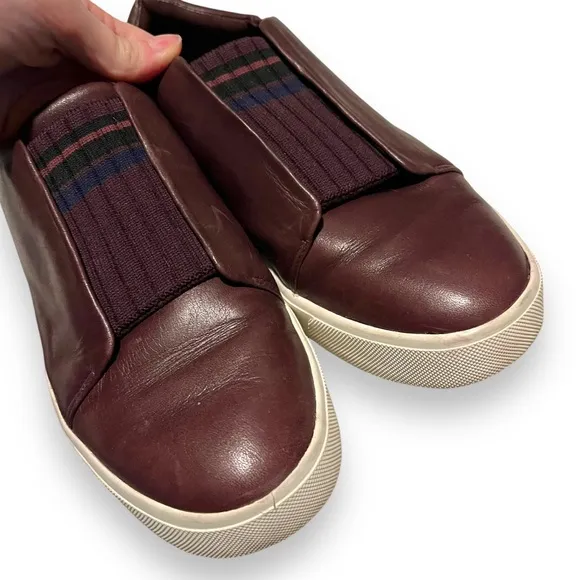 Vince Women Cantara Burgundy Brown Leather Slip On Casual Sneakers Loafers 7.5