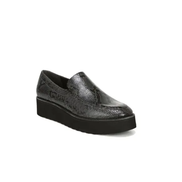 VINCE. Womens Black Snake Print Zeta Platform Slip On Heeled Loafers 7.5 M