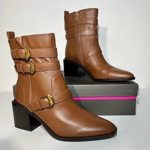 Vince Camuto Kempreea Leather Buckle Mid-Shaft Boots