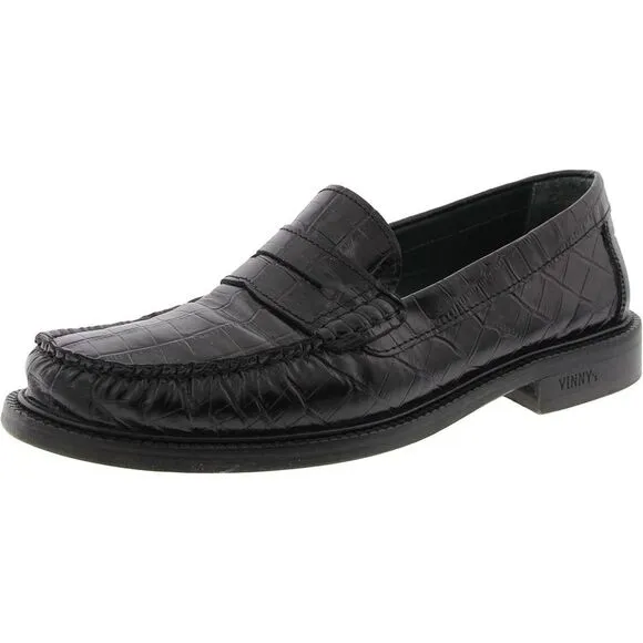 VINNY's Mens Yardee Black Padded Insole Leather Loafers Used