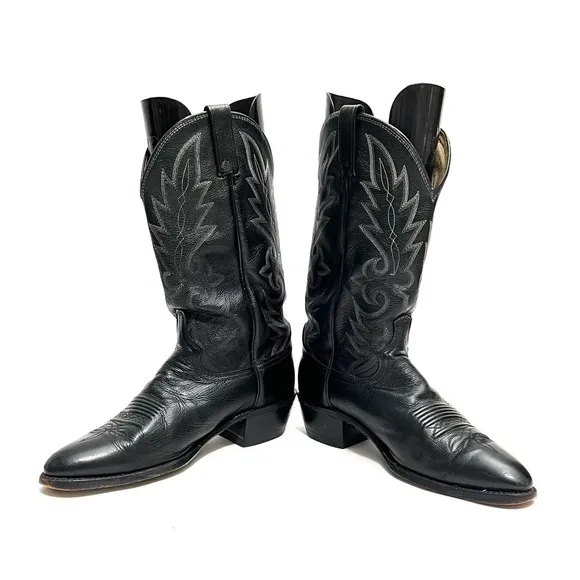 Vintage 1970s men’s black leather western style cowboy boots