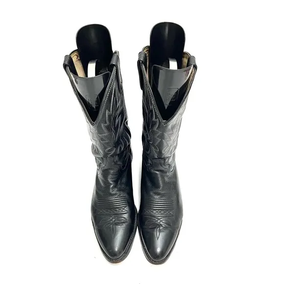 Vintage 1970s men’s black leather western style cowboy boots
