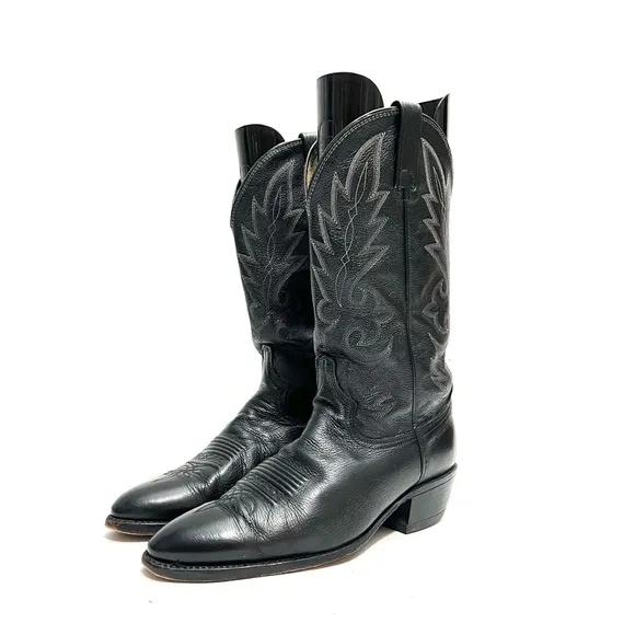 Vintage 1970s men’s black leather western style cowboy boots