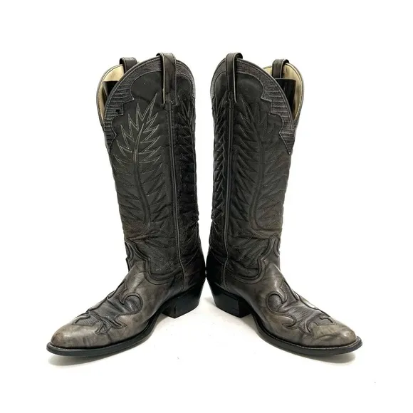 Vintage 1970s men’s rugged gray marbled leather reptile inlay cowboy boots