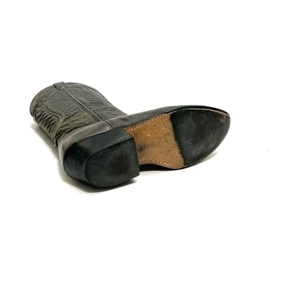 Vintage 1970s men’s rugged gray marbled leather reptile inlay cowboy boots