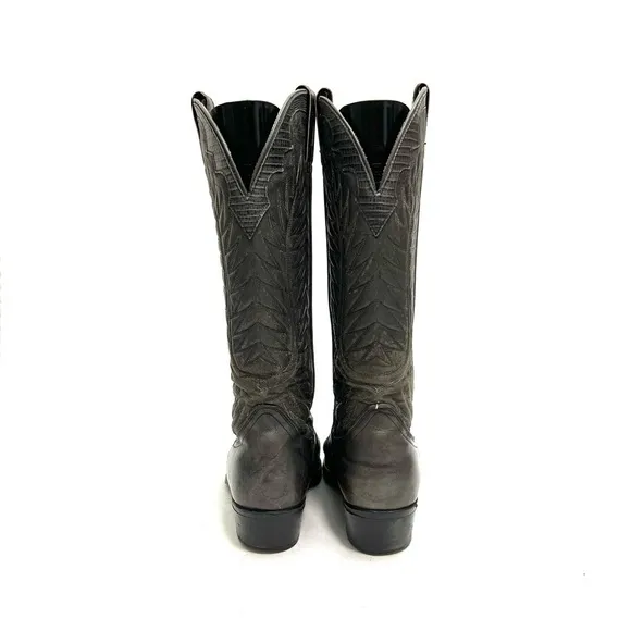 Vintage 1970s men’s rugged gray marbled leather reptile inlay cowboy boots