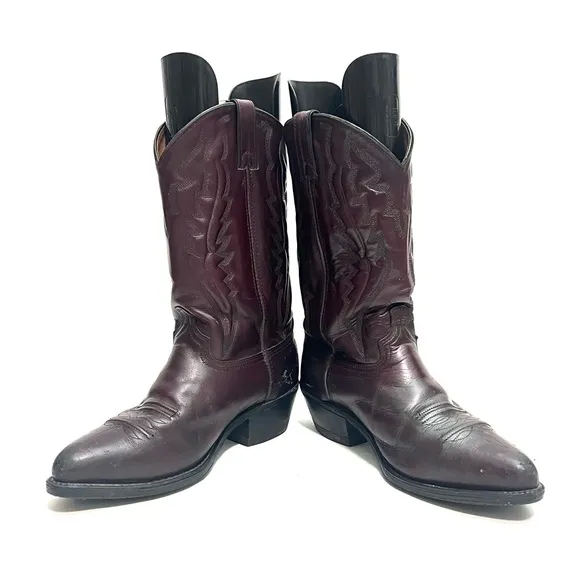 Vintage 1980s men’s oxblood leather western style mid calf cowboy boots