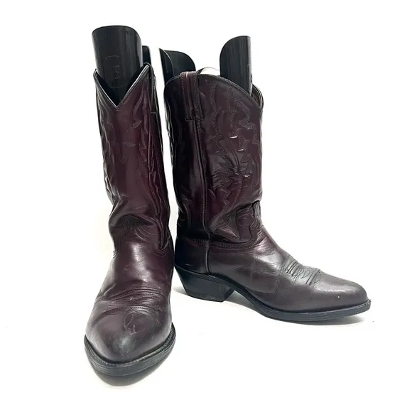 Vintage 1980s men’s oxblood leather western style mid calf cowboy boots