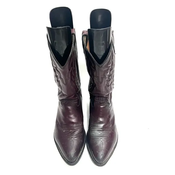Vintage 1980s men’s oxblood leather western style mid calf cowboy boots